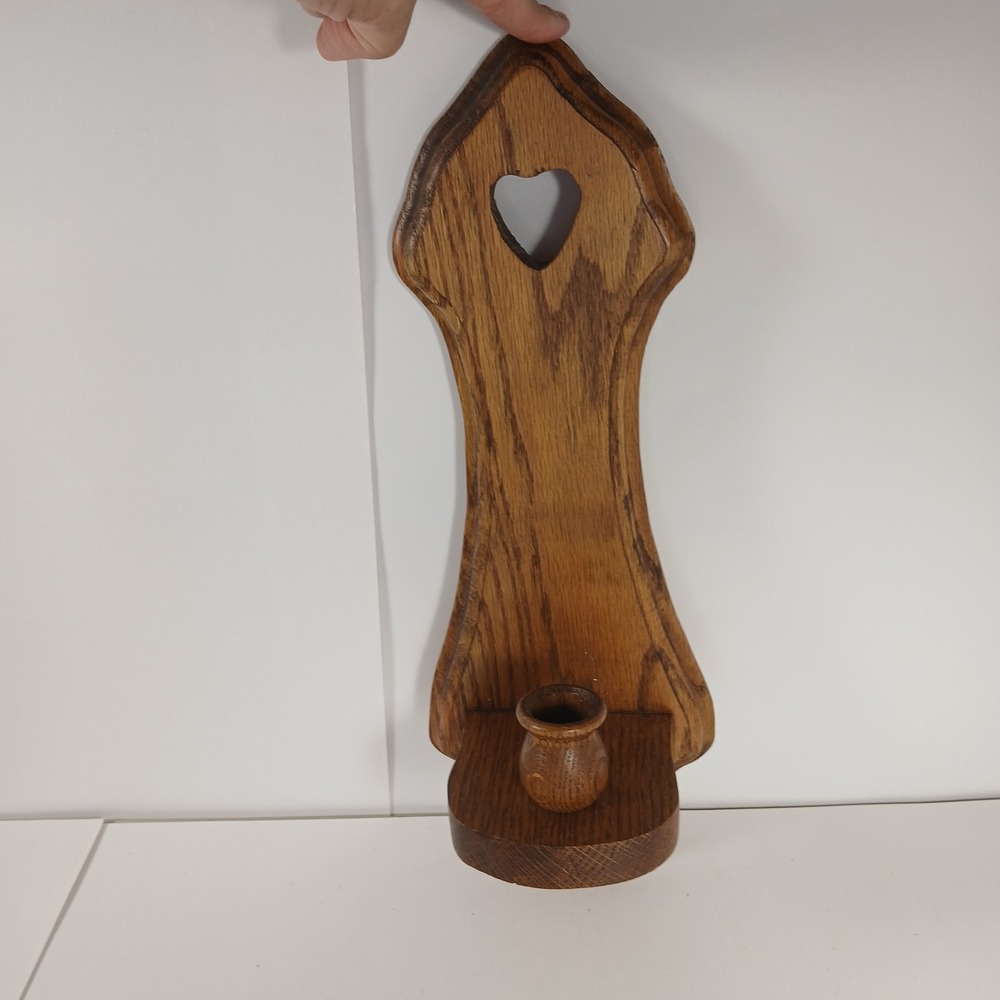 Vintage Wooden Wall Candle Sconces Single Heart Cutout Country Farmhouse Rustic